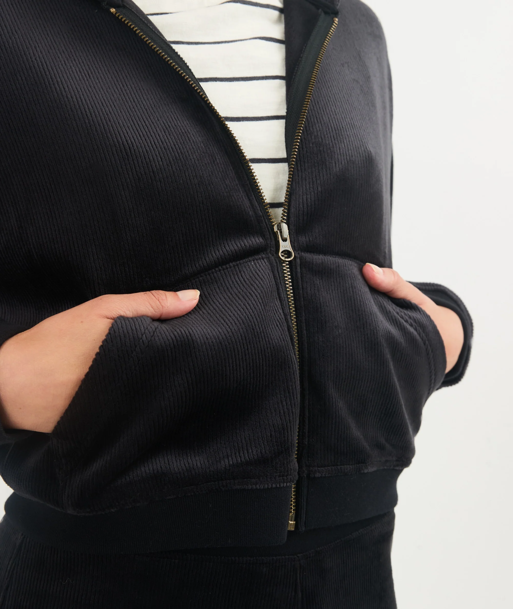 Cord Velour Cropped Zip Up Hoodie - Image 4