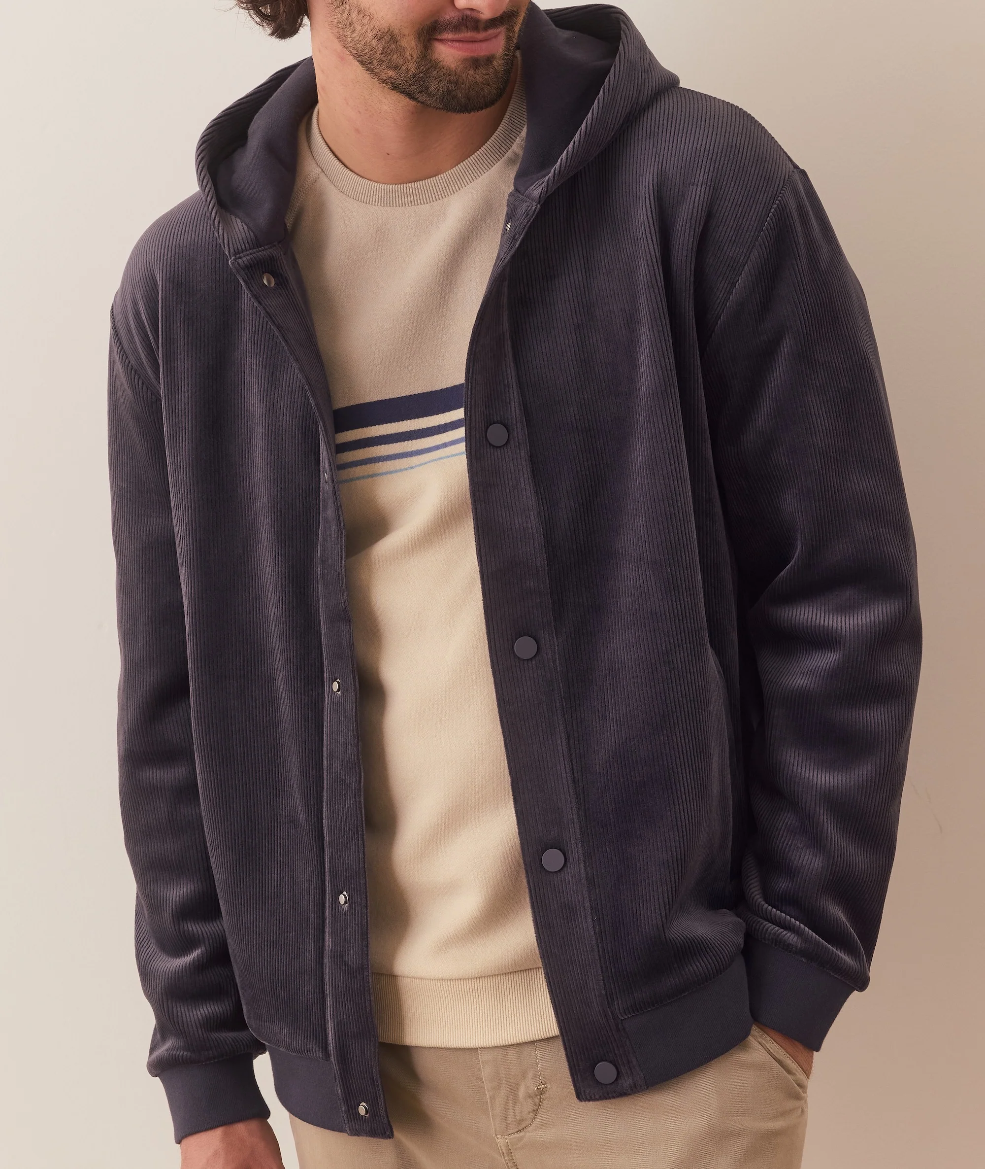 Cord Velour Snap Hoodie - Image 2