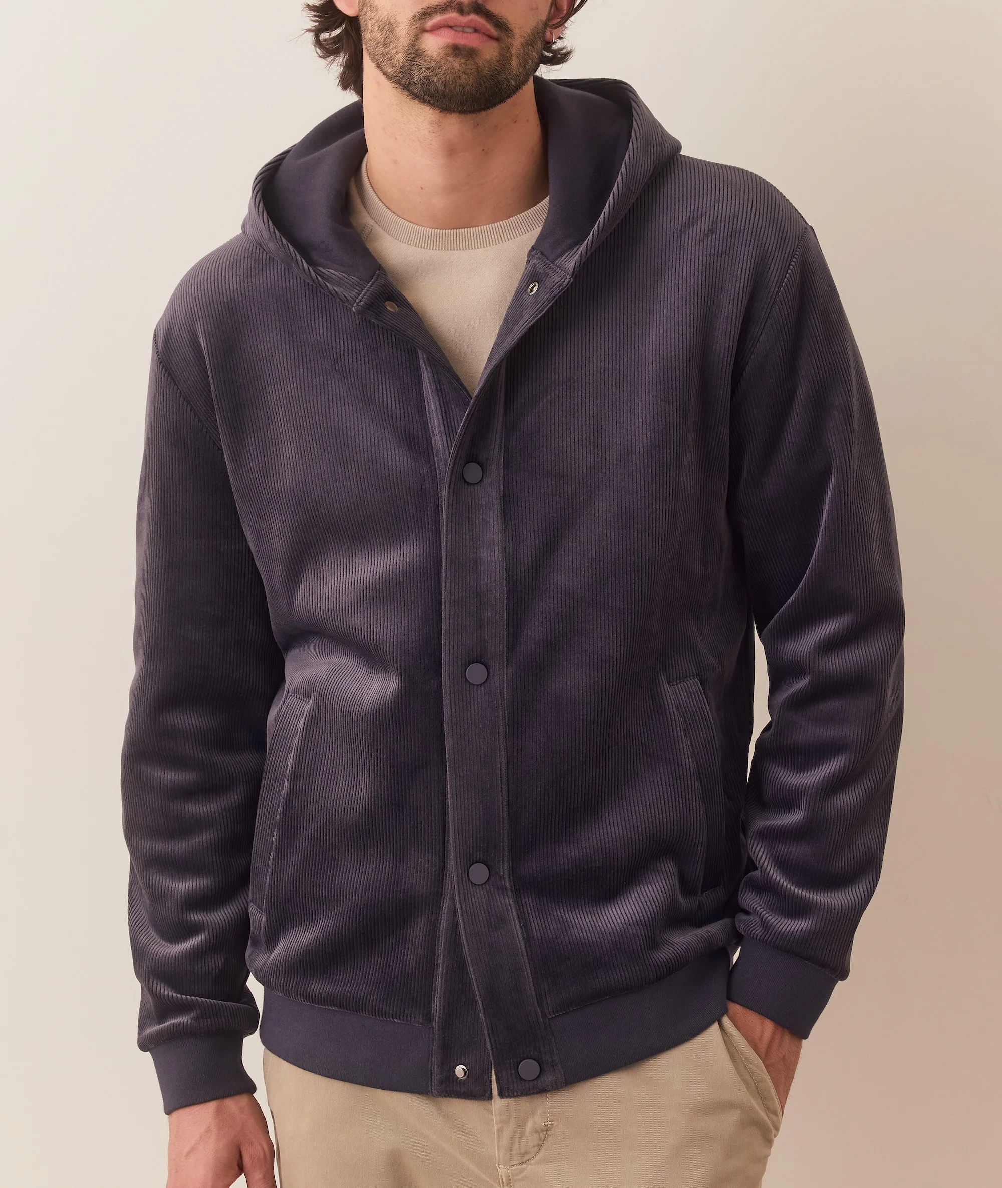 Cord Velour Snap Hoodie - Image 3