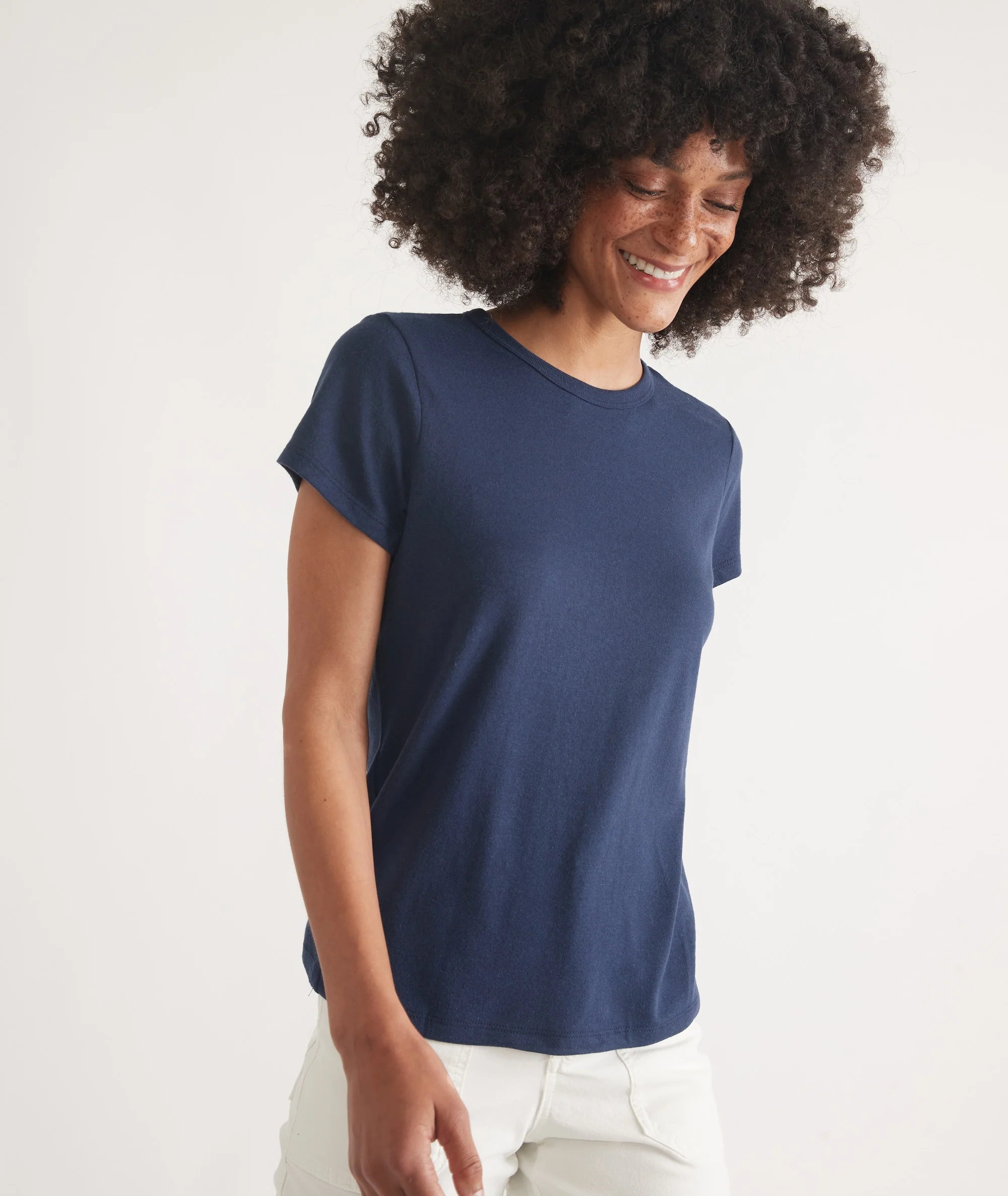 Women's Re-Spun Signature Crew in Navy - Image 2